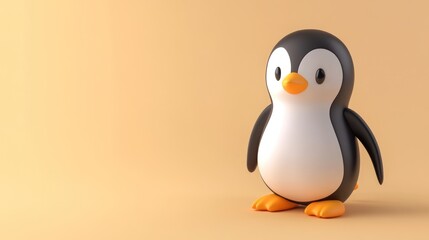 Obraz premium Cute cartoon penguin on a pastel orange background.
