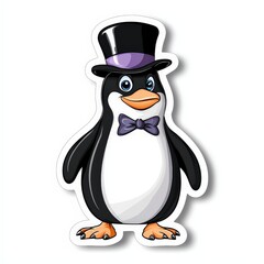 Penguin Sticker Illustration with Top Hat