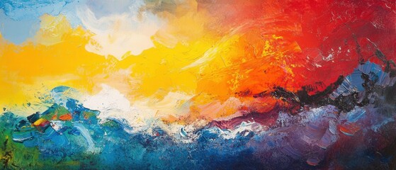 Obraz premium abstract painting with vibrant colors of blue, yellow and red
