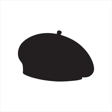 recommend clip art: Black beret hat silhouette vector illustration on white background
                    