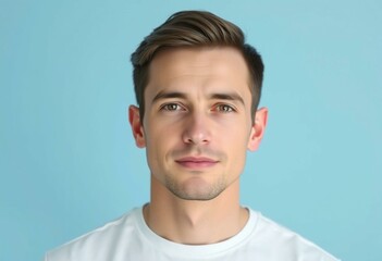 Obraz premium A calm, neutral facial expression on a 25-year-old male model.
