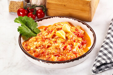 Shakshuka with tomato for breakfast