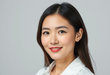 Fototapeta premium Half-length portrait of a young woman with a neutral expression
