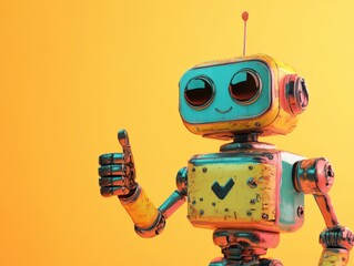 a friendly robot gives a thumbs up