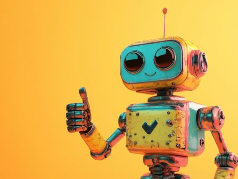 a friendly robot gives a thumbs up