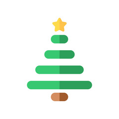 Green pine tree winter star christmas icon flat vector design