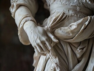 close up of a hand on a marble statue