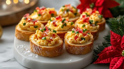 Festive egg bhurji toast bites holiday gathering food presentation elegant setting close-up culinary delight