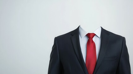A suit and tie without a head, symbolizing anonymity in the business world.
