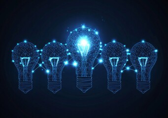 Networked Ideas: Glowing Light Bulbs Abstract Concept
