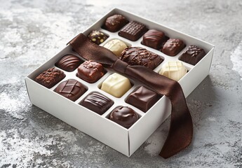 Assorted Gourmet Chocolate Box Gift Brown Ribbon