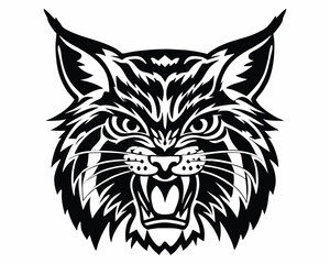 bobcat angry head top view, silhouette vector