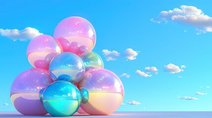 Pastel Rainbow Spheres  Sky  Clouds  Dreamy Abstract Background