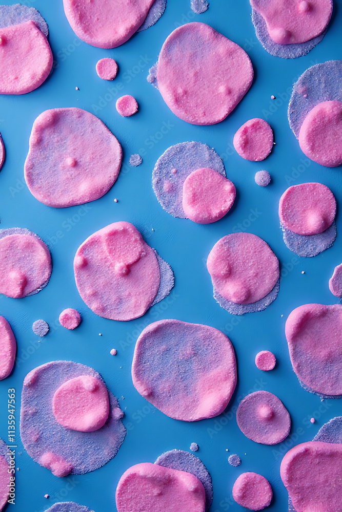 Poster pink dots on a blue background make up this decorative design featuring fabric and a colorful visual