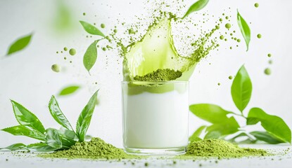 Matcha Green Tea Powder Splash in Milk Drink