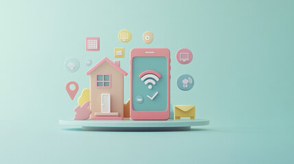 3D Vector Concept of Work-from-Home Tools in a Pastel-Themed Layout