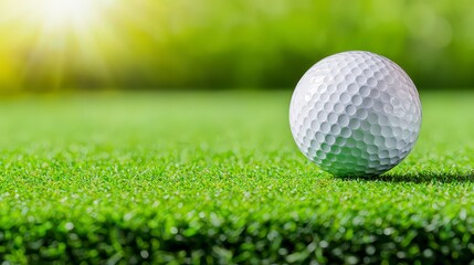 Obraz premium Golf Ball on Green Grass Sunny Day Sport Background