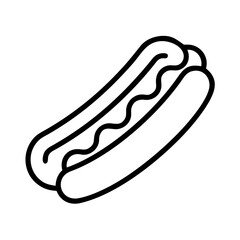 hot dog icon, summer line art, summer icon - simple black line art icon of hot dog, symbolizing summer celebrations. summer vector art.