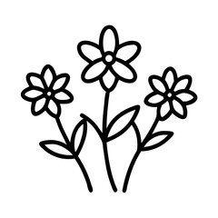 meadow flowers icon, summer line art, summer icon - simple black line art icon of meadow flowers, symbolizing summer celebrations. summer vector art.