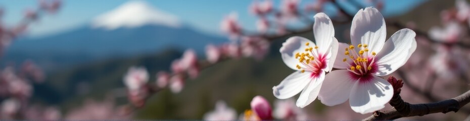 Soft pink cherry blossoms on a branch with a dreamy, out-of-focus background, ideal for serene or calming designs.