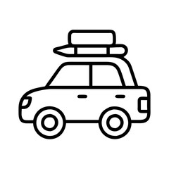 road trip car icon, summer line art, summer icon - simple black line art icon of road trip car, symbolizing summer celebrations. summer vector art.