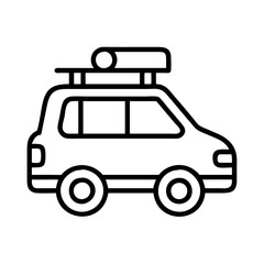 road trip car icon, summer line art, summer icon - simple black line art icon of road trip car, symbolizing summer celebrations. summer vector art.