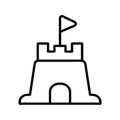 sandcastle icon, summer line art, summer icon - simple black line art icon of sandcastle, symbolizing summer celebrations. summer vector art.