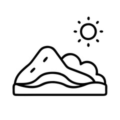 sand dune icon, summer line art, summer icon - simple black line art icon of sand dune, symbolizing summer celebrations. summer vector art.
