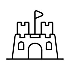 Fototapeta premium sandcastle icon, summer line art, summer icon - simple black line art icon of sandcastle, symbolizing summer celebrations. summer vector art.