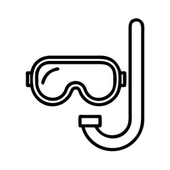 snorkel and mask icon, summer line art, summer icon - simple black line art icon of snorkel and mask, symbolizing summer celebrations. summer vector art.