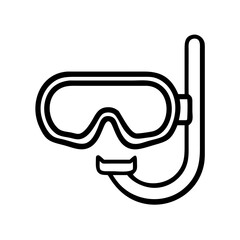 snorkel and mask icon, summer line art, summer icon - simple black line art icon of snorkel and mask, symbolizing summer celebrations. summer vector art.