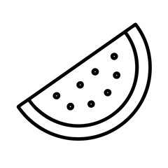 watermelon slice icon, summer line art, summer icon - simple black line art icon of watermelon slice, symbolizing summer celebrations. summer vector art.