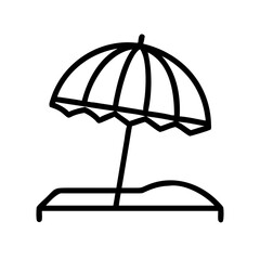 beach umbrella icon, summer line art, summer icon - simple black line art icon of beach umbrella, symbolizing summer celebrations. summer vector art.