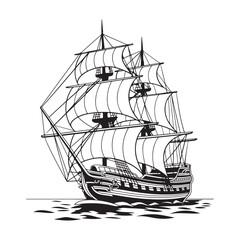 Ancient Sailboat silhouette vector illustration