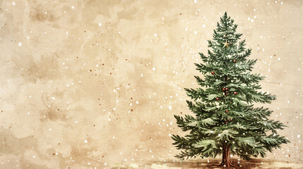 This vintage Christmas card features an elegant engraving of a Christmas tree, set against a grunge background, perfect for sending holiday invitations, seasonal greetings, and festive celebrations.