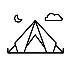 camping tent icon, summer line art, summer icon - simple black line art icon of camping tent, symbolizing summer celebrations. summer vector art.