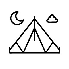 camping tent icon, summer line art, summer icon - simple black line art icon of camping tent, symbolizing summer celebrations. summer vector art.