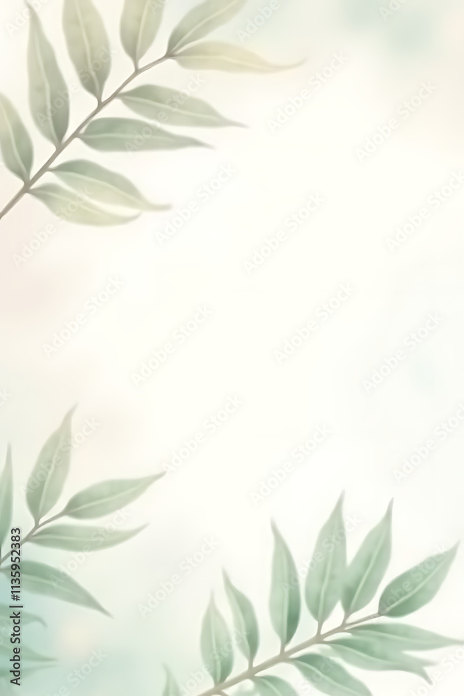 Poster delicate tropical leaves on a soft white background with subtle pastel colors creating a serene and 