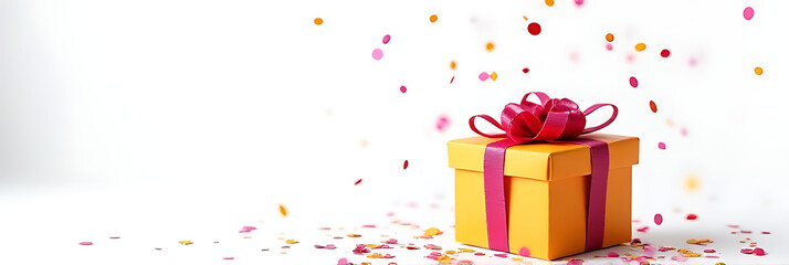 Colorful gift box with confetti on a white background adds a celebratory touch to party and anniversary celebration concepts._00002_