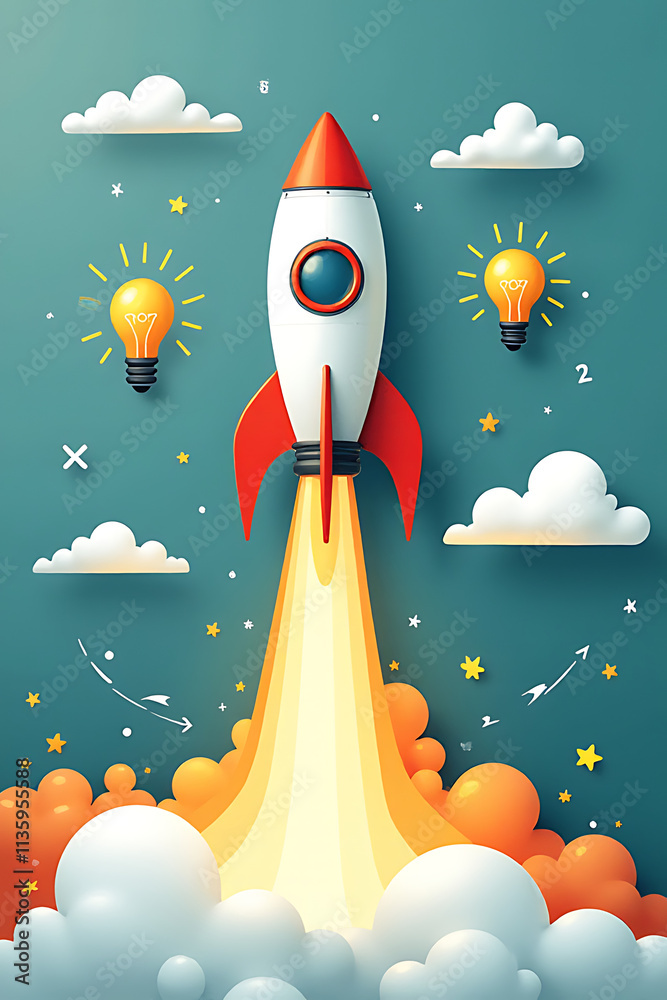 Poster blast off into creativity with fresh ideas for 2022 featuring a rocket, light bulb, and numbered con