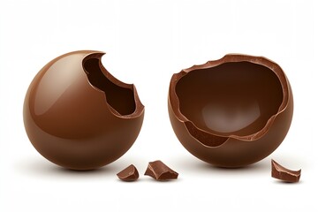Obraz premium Two chocolate eggs with one half eaten