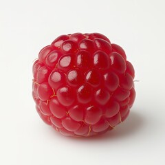 A red raspberry is shown in the center of the image