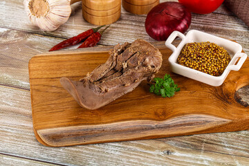 Fototapeta premium Steamed pork tongue with mustard