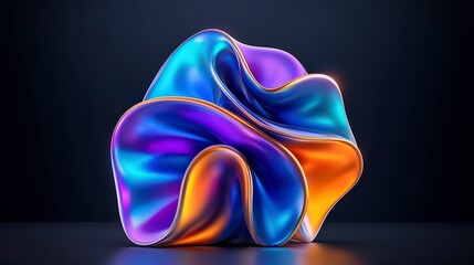 Obraz premium Abstract 3D Render Blue Purple Orange Chrome Fluid Form