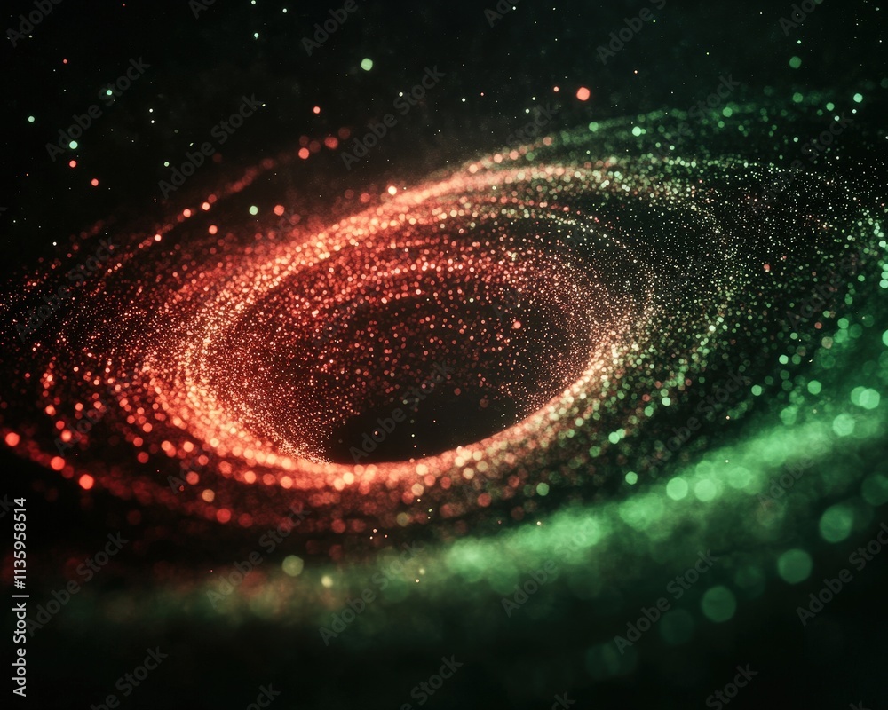 Wall mural a swirling vortex of vibrant red and green particles, creating a mesmerizing cosmic effect against a