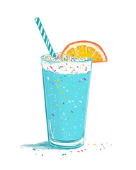 Refreshing Blue Lagoon Cocktail with Orange Slice and Sprinkles A Summer Drink Illustration