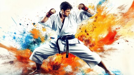 Karate Fighter in Dynamic Pose	