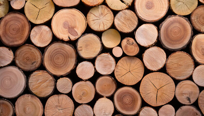 Background of cut logs close up