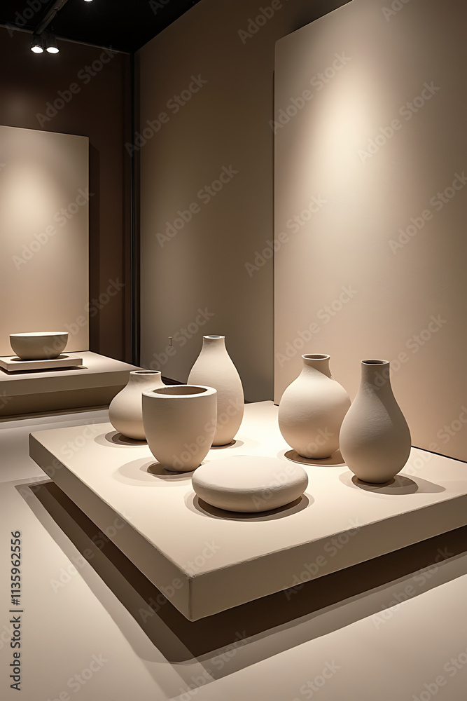 Poster a sleek, modern display platform showcasing top sandstone products in a minimalist design emphasizin