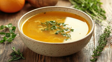 Golden Nourishing Soup in a Rustic Bowl - A Hearty and Healthy Meal